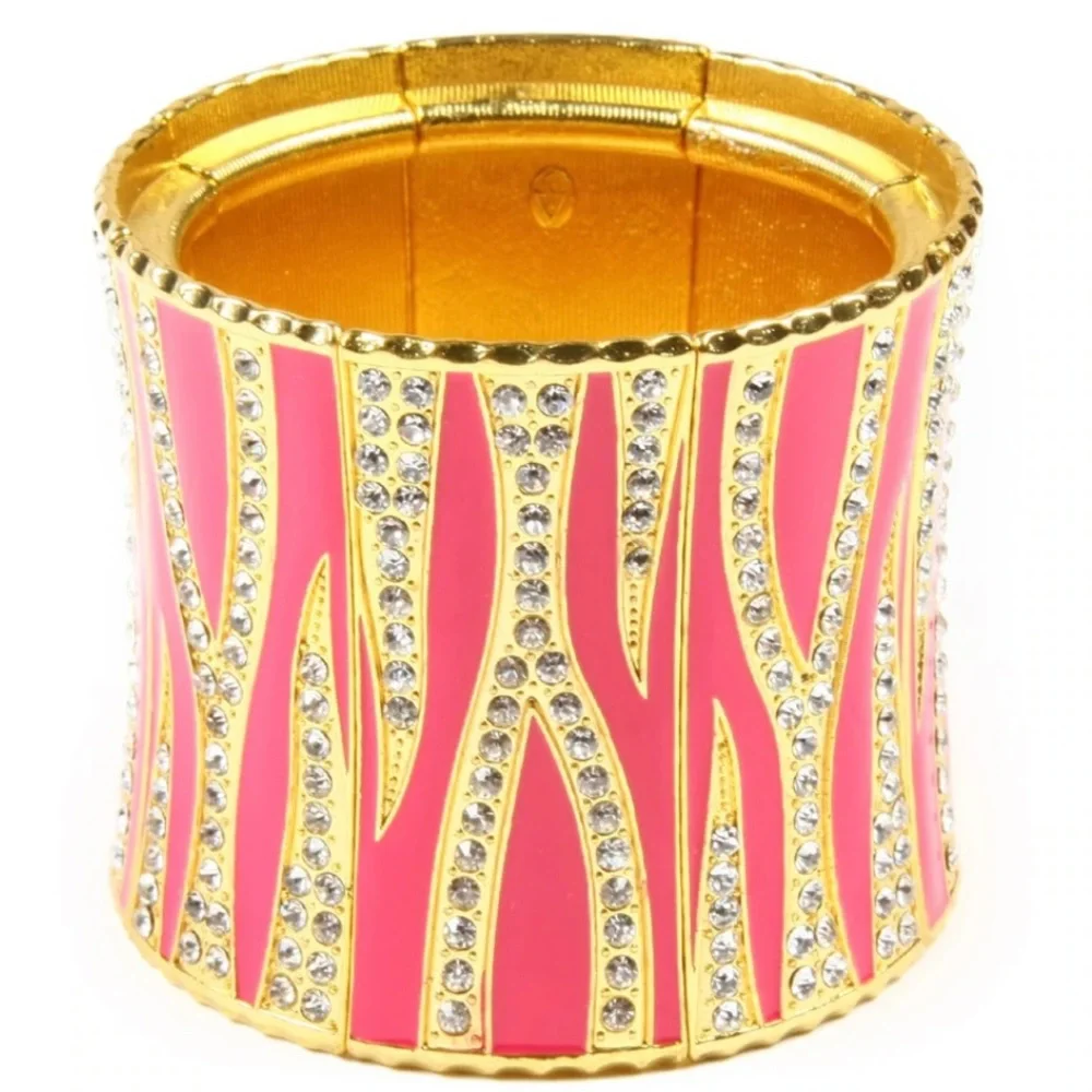 NWT Amrita Singh RENDEZVOUS Stretch Cuff BRACELET Fuschia/Gold/Crystal ZEBRA - Picture 3 of 6
